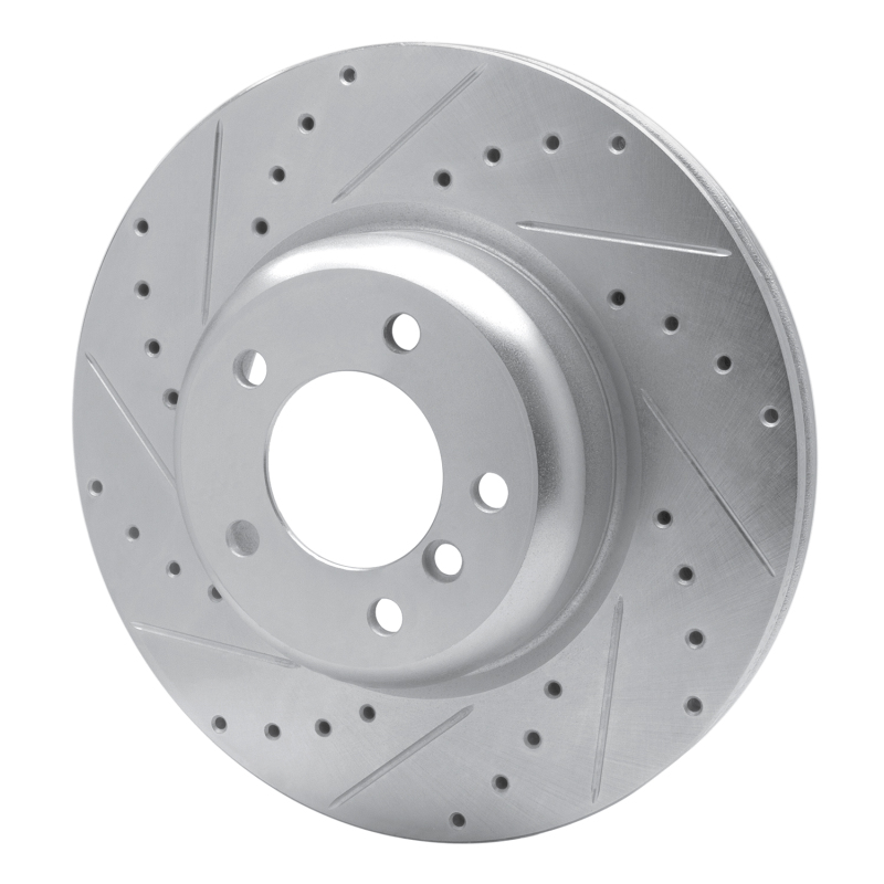 BMW 135IS Brake Rotor (1) - Front Left - R1 Concepts - Drilled & Slotted - Silver - `06-`13